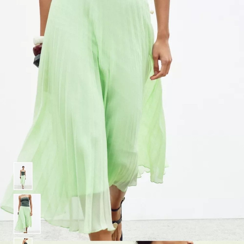 Zara Light Green Pleated Midi Skirt - Picture 9 of 12
